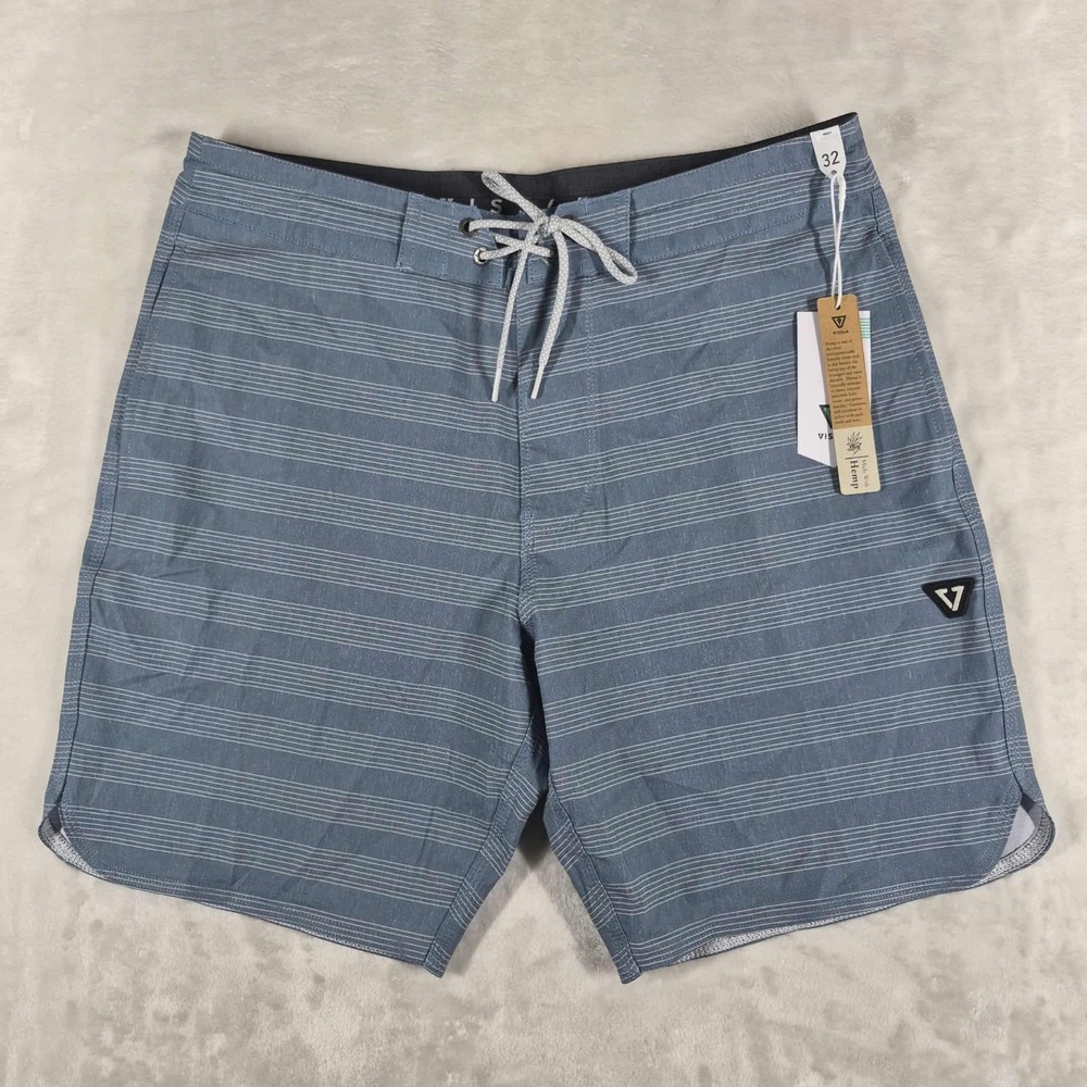 Vissla Board Shorts Men's 32 Blue‎ 8" Inseam Striped Swim Beach Pool Casual NWT